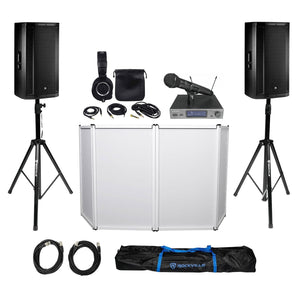 Pair JBL SRX835P 15" 2000w DJ PA Speakers Bundle with Facade, Audio Technica Mic & Headphones