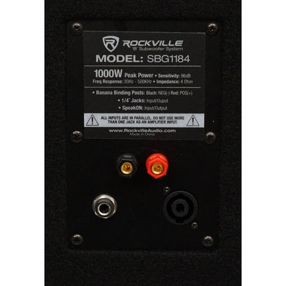 Rockville SBG1184 18" 1000 Watt Passive 4-Ohm Pro DJ Subwoofer + Steel Casters