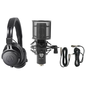 Audio Technica ATH-M60X Monitor Headphones+Professional Condenser Mic+Pop Filter