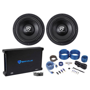 (2) Rockville W10K6D2 V2 10" 4000w Car Audio Subwoofers+Mono Amplifier+Amp Kit