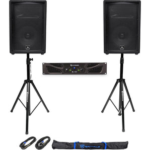 (2) JBL Pro JRX212 12" 2000w 8 Ohm PA/DJ Speakers+Crown Amplifier+Stands+Cables
