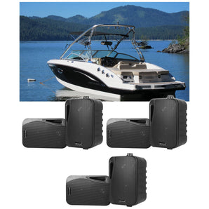 (6) Rockville HP4S-8 Black 4" Marine Box Speakers with Swivel Bracket For Boats