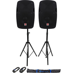 2) Rockville SPG88 8“ Passive 800W DJ PA Speakers 8 Ohm 2) Stands+2) Cables+Case