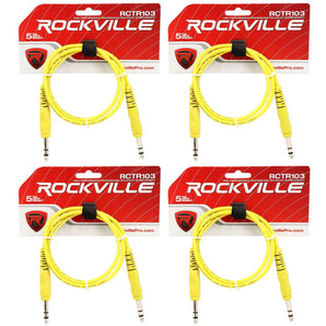 4 Rockville RCTR103Y Yellow 3' 1/4'' TRS to 1/4'' TRS Cable 100% Copper