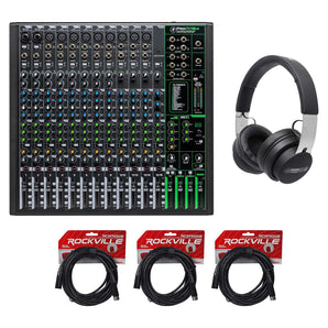 Mackie ProFX16v3 16-Channel 4-Bus Effects Mixer w/USB+Audio Technica Headphones