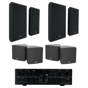 Technical Pro RX4CH Bluetooth Home Receiver+4 Slim+4 Cube Wall Speakers in Black