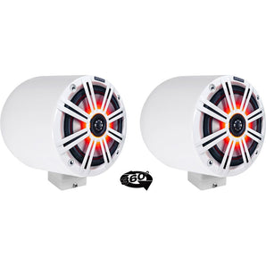 (2) kicker KM65 6.5" LED 360° Swivel White Aluminum Surface Mount Boat Speakers