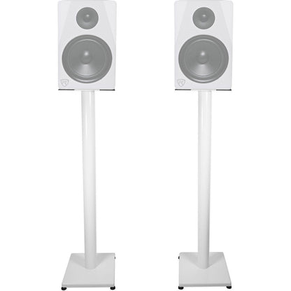 RockShelf 64W White 6.5" Home Bookshelf Speakers w/37" Stands