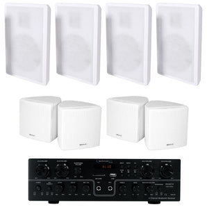 Technical Pro RX4CH Bluetooth Home Receiver+4 Slim+4 Cube Wall Speakers in White