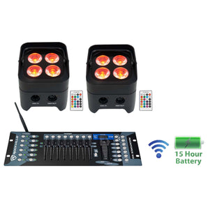 2 Rockville BEST PAR 50 Battery Par Wash Lights Wireless DMX+Controller+RGBWA+UV