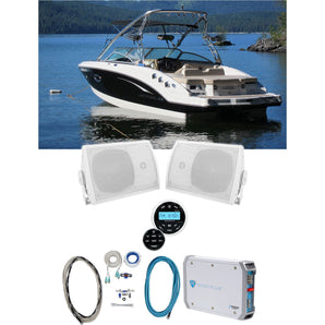 Rockville RGHR2 Marine Boat Receiver w/ Bluetooth USB+(2) 5.25" Box Speakers+Amp