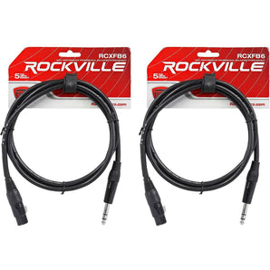 2 Rockville RCXFB6B Black 6' Female REAN XLR to 1/4'' TRS Balanced Cables OFC