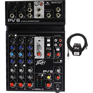 Peavey PV6 PV 6 Pro Audio Mixer with 2 Mic In, USB, Compressor/Effects+XLR Cable