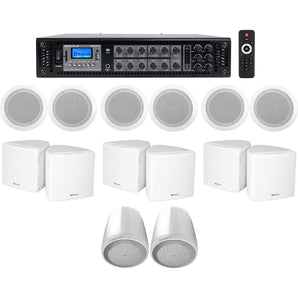 6-Zone Home Audio Receiver+(6) 3.5" White Cube+(2) JBL Pendant+Ceiling Speakers