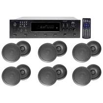 H12X500UBT 6-Zone Receiver + (12) Black 8 In Ceiling Speakers