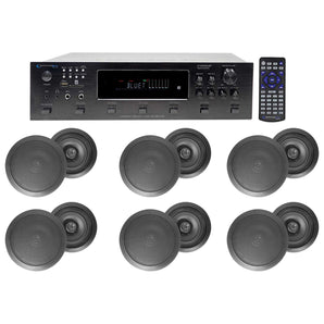 6000w (6) Zone Home Theater Bluetooth Receiver+(12) Black 8" Ceiling Speakers