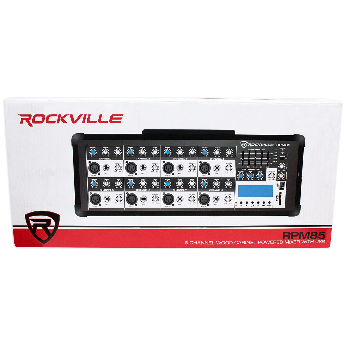 Rockville RPM85 2400w Powered 8 Channel Mixer/USB, Effects/Bluetooth+DI Box