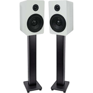 Pair Rockville RockShelf 54W White 5.25" Home Bookshelf Speakers + 28" Stands