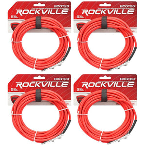 4 Rockville RCGT20R 20'  1/4" TS to 1/4'' TS Guitar/Instrument Cable