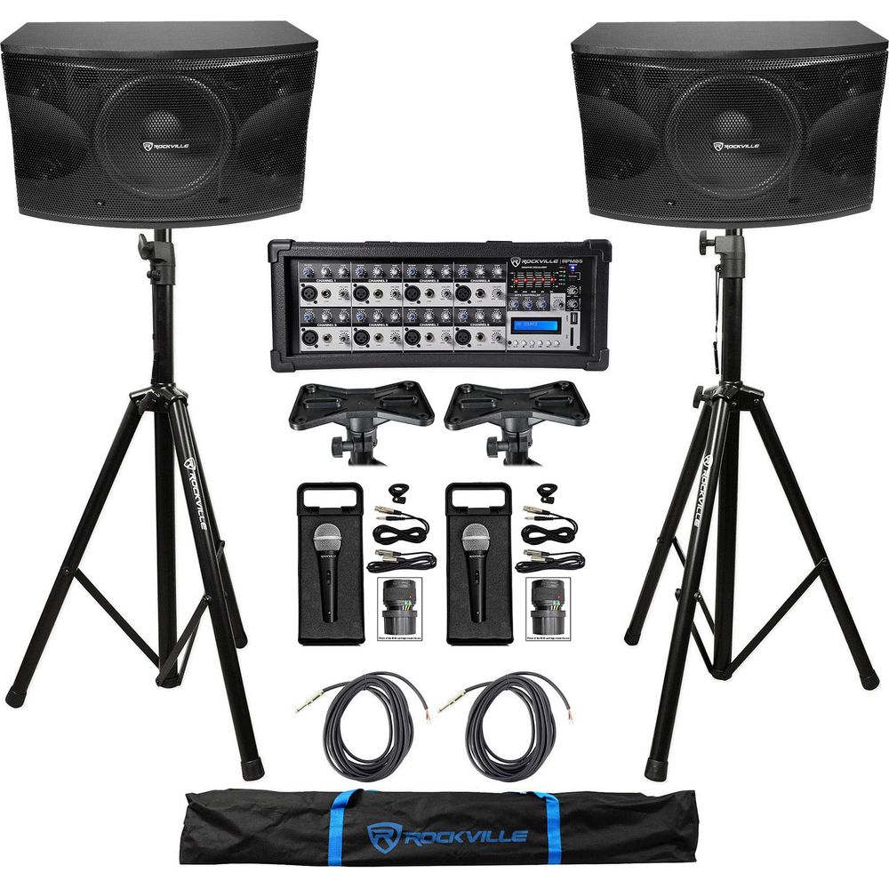 KPS12 12" Karaoke Speakers 2-Pack + RPM85 Powered Mixer Bundle