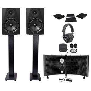 Pair Rockville DPM6B 6.5" 420w Studio Monitors+36" Stands+Headphones+Mic+Shield