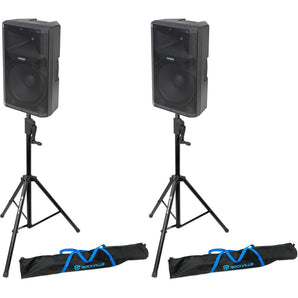 (2) Samson RS115A 15" 400w DJ PA Speaker w/Bluetooth/USB+Crank-Up Speaker Stands