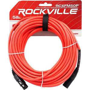 Rockville RCXFM50P-R Red 50' Female to Male REAN XLR Mic/Speaker Cable