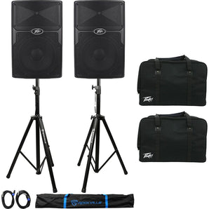 (2) Passive Peavey PVX12 12" 1600W Speakers+(2) Stands+Cables+(2) Travel Bags