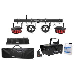 Chauvet DJ GigBAR Flex (2) Derby+(2) Par Can Lights+Footswitch+Fogger+Gal. Fluid