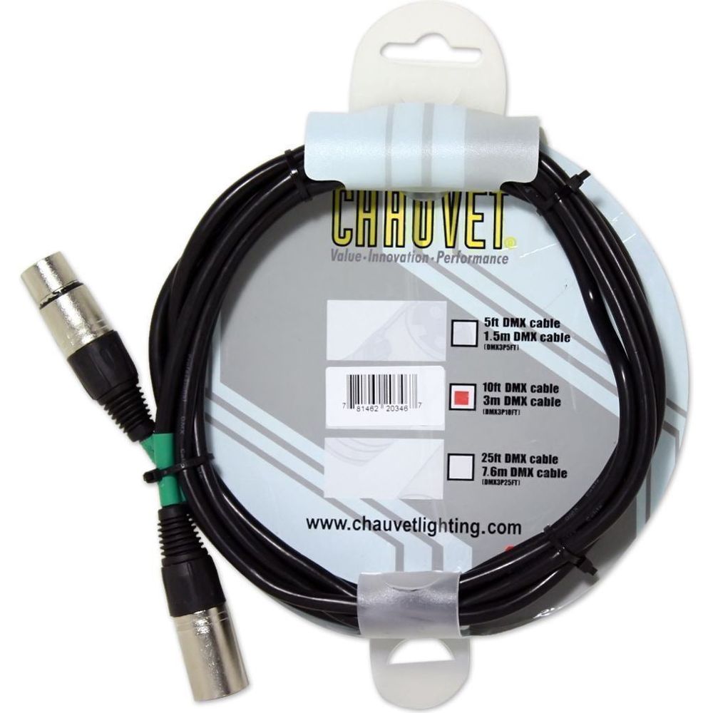 (4) 10 Foot 3-Pin Male to Female DMX Cables
