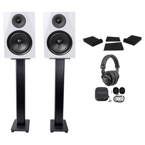 2) Rockville DPM6W 6.5" 420w Dual Powered Studio Monitors+Stands+Pads and Headphones