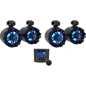 Rockville RGHR45 4 Zone Marine Receiver w/Bluetooth+(4) Black LED Tower Speakers