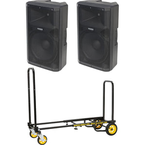 (2) Samson RS115A 15" 400 Watt Powered DJ PA Speakers w/Bluetooth+Transport Cart