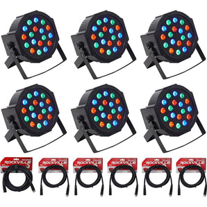 (6) Rockville RockPAR50 LED RGB Compact Par Can DJ/Club DMX Wash Lights+Cables