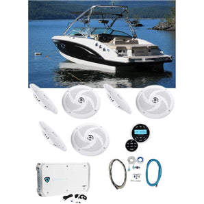 (6) Rockville RSM65W 6.5" Slim Marine Boat Speakers+6-Ch Amp+Bluetooth Receiver