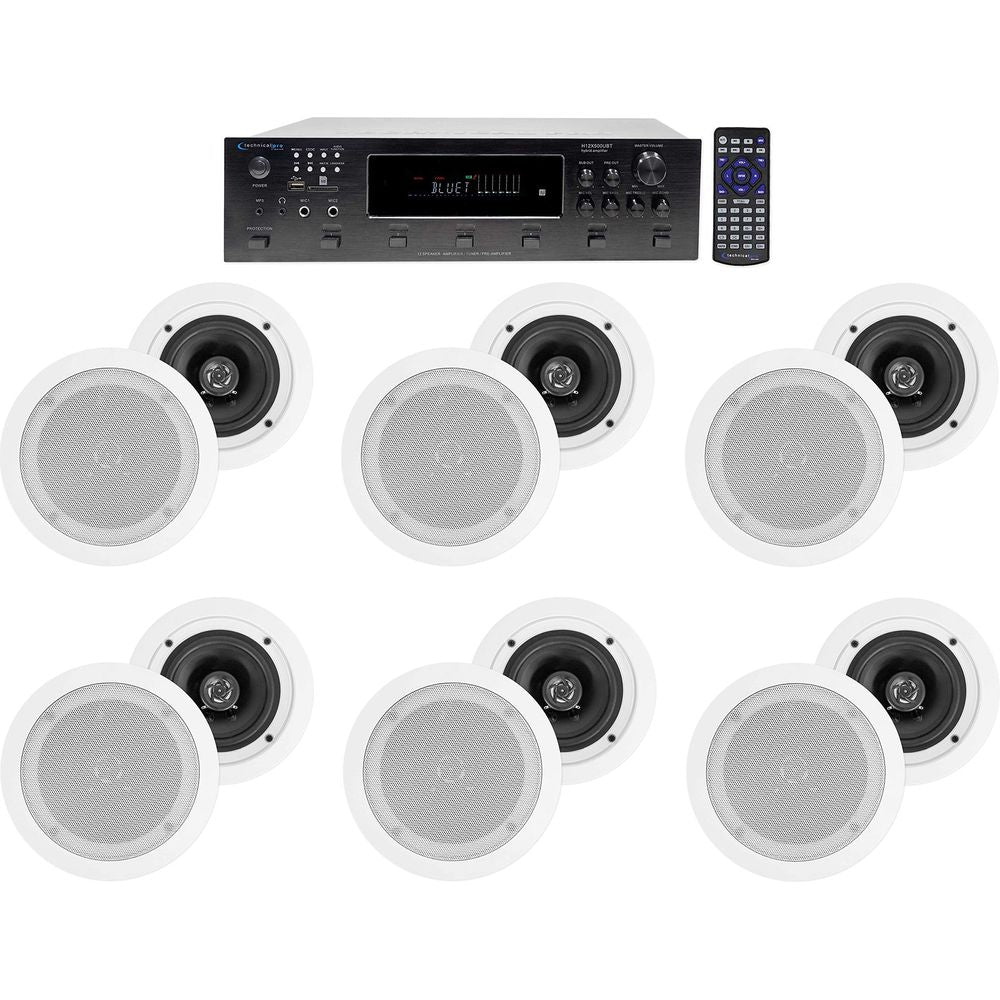 H12X500UBT 6-Zone Receiver + (12) White 5.25 In Ceiling Speakers