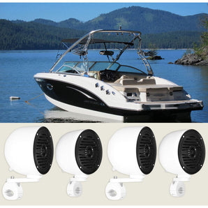 (4) Rockville MS40B White 4" 200 Watt Marine Wakeboard Tower Boat Speakers