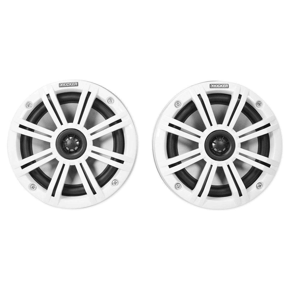 2 KICKER KMFC65 6.5" 195w White Marine LED Speakers+Surface Mount Pods 46KMFC65W