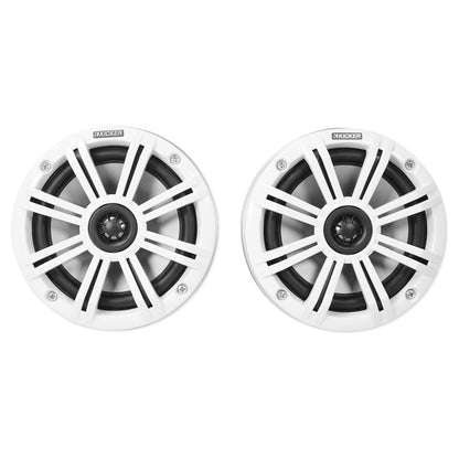 2 KICKER KMFC65 6.5" 195w White Marine LED Speakers+Surface Mount Pods 46KMFC65W