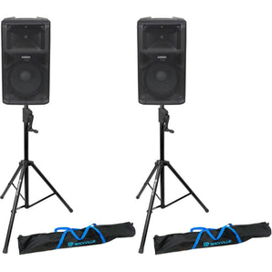 (2) Samson RS112A 12" 400w DJ PA Speaker w/Bluetooth/USB+Crank-Up Speaker Stands