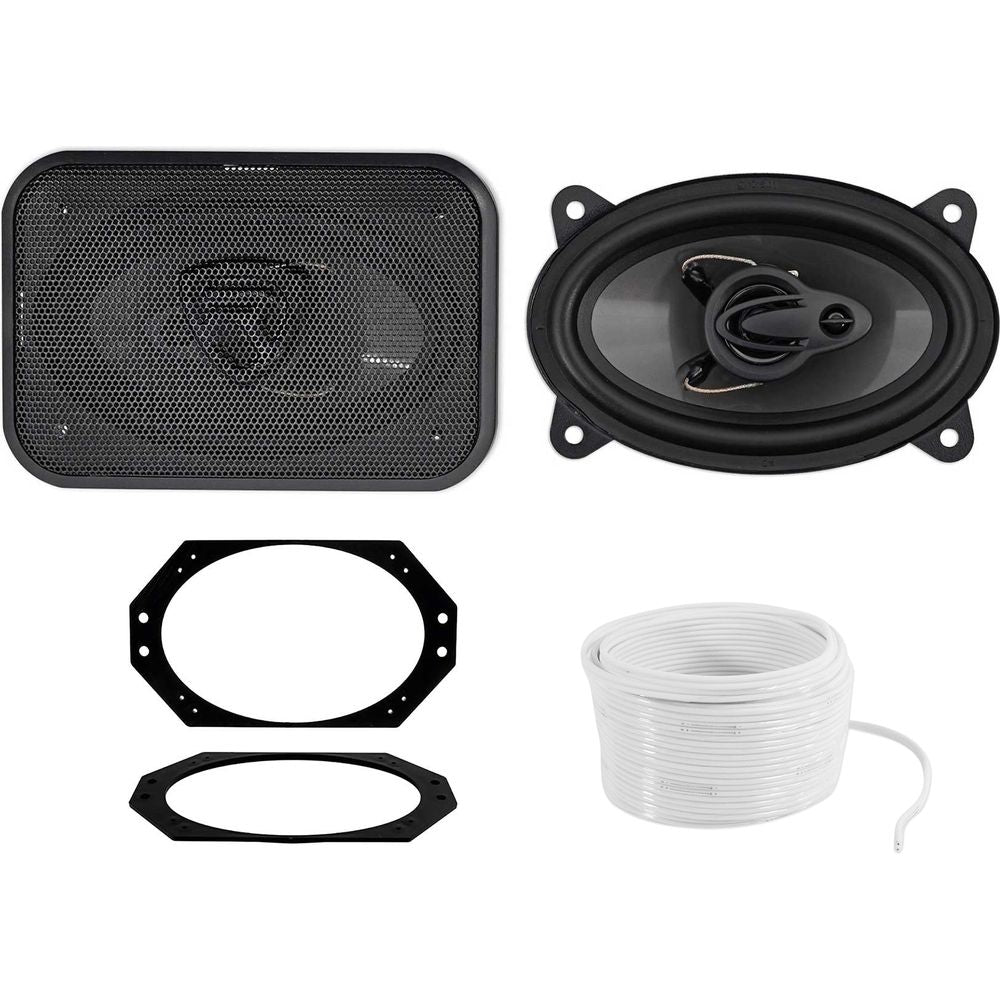 RV46.3A 4x6" Car Speakers 2-Pack + Jeep Wrangler Brackets & 50' Wire Bundle