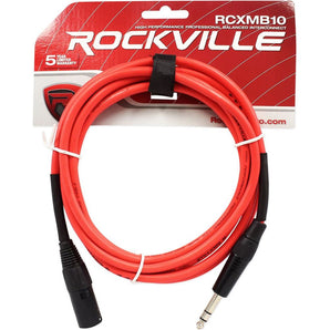 6 Rockville 10' Male REAN XLR to 1/4'' TRS Balanced Cable OFC (6 Colors)