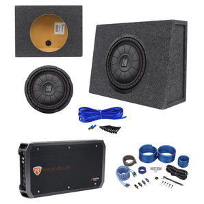 Kicker 43CVT124 COMPVT 800w 12" Shallow Subwoofer+Sealed Box+Amplifier+Wire Kit