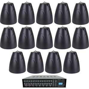 4-Zone Matrix Multi Room Amplifier+14 6.5" Black Pendant Speakers For Restaurant