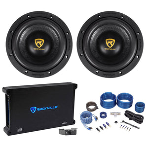 (2) Rockville W8K9D2 8" 2000 Watt Car Audio Subwoofers+Mono Amplifier+Amp Kit