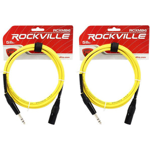 2 Rockville RCXMB6-Y Yellow 6' Male REAN XLR to 1/4'' TRS Balanced Cables