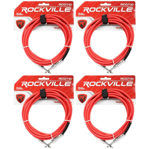 4 Rockville RCGT10R 10'  1/4" TS to 1/4'' TS Guitar/Instrument Cable