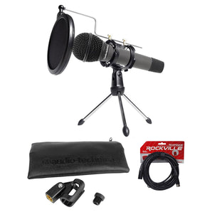 Audio Technica Dynamic Podcasting Podcast Microphone+Tripod+Pop Filter+Cable