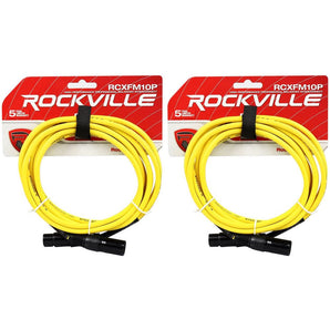 2 Rockville RCXFM10P-Y Yellow 10' Female to Male REAN XLR Mic Cable 100% Copper