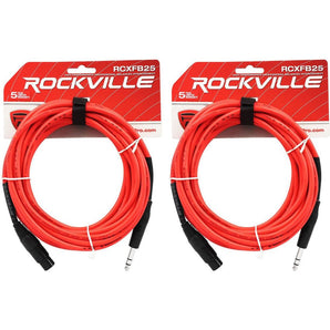 2 Rockville RCXFB25R Red 25' Female REAN XLR to 1/4'' TRS Balanced Cables OFC